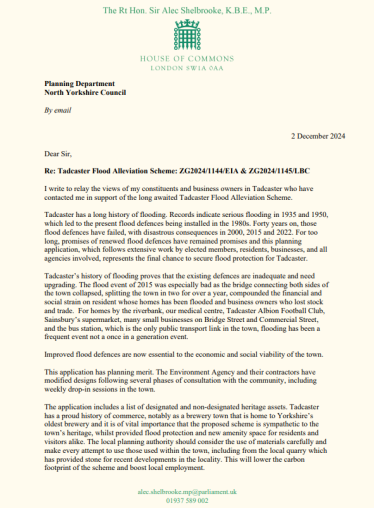 Tadcaster Flooding Letter 1